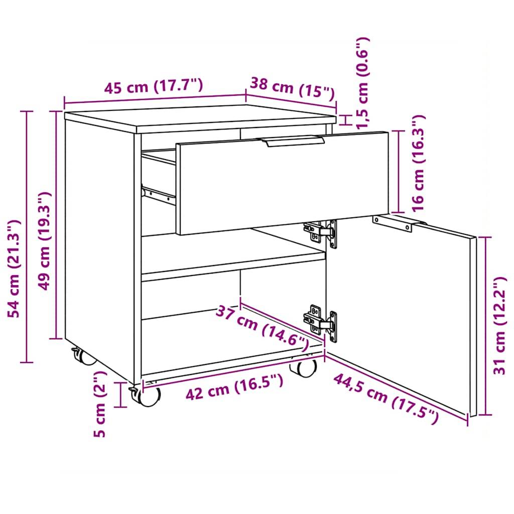 vidaXL Mobiler Aktenschrank mit Rollen Weiß 45x38x54 cm Holzwerkstoff