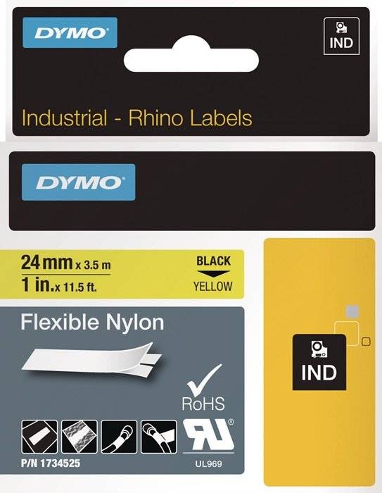 Schriftband DYMO IND RHINO 1734525 Bandfarbe: Gelb Schriftfarbe:Schwarz 24 mm 3.5 m