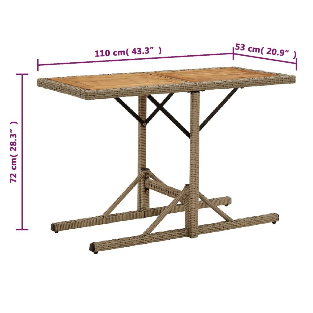 vidaXL Gartentisch Beige Massivholz Akazie und Poly Rattan