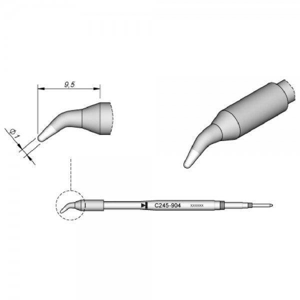 JBC Lötspitze Serie C245, Rundform, C245904/Ø 1,0 mm, gebogen
