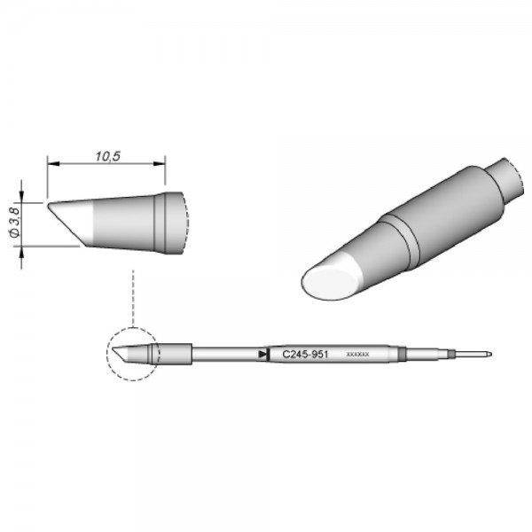 JBC Lötspitze Serie C245, Rundform, C245951/Ø 3,8 mm, abgeschrägt