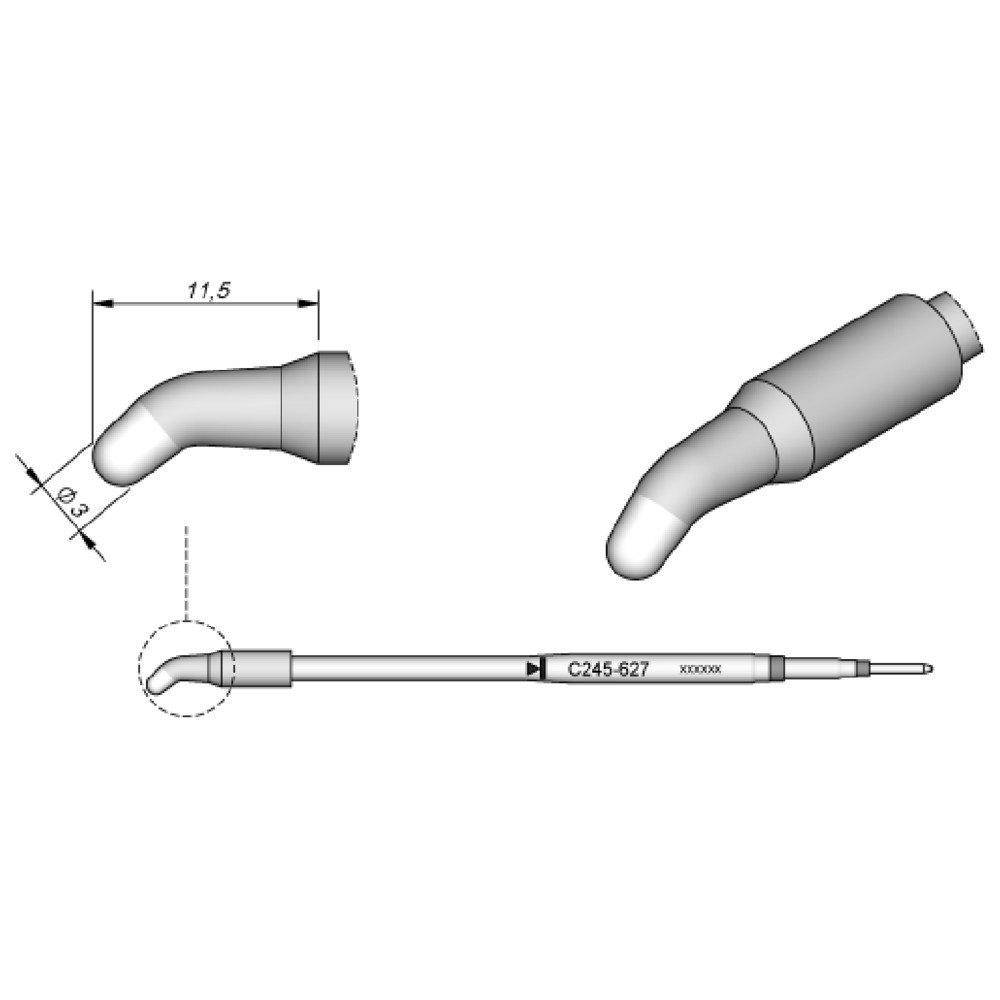 JBC Lötspitze Serie C245, Rundform, C245627/Ø 3,0 mm, gebogen