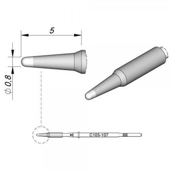 Lötspitze konisch, D: 0,8 mm, gerade, rund, C105107