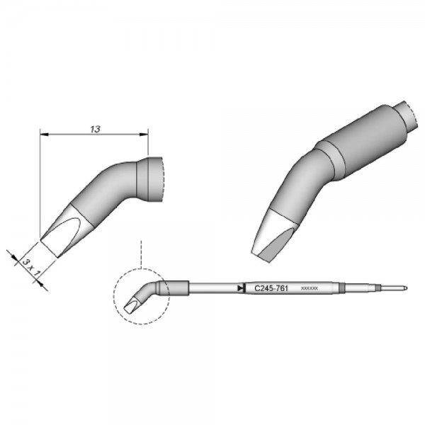 JBC Lötspitze Serie C245 Meißelform, C245761/3,0 x 1,0 mm, gebogen