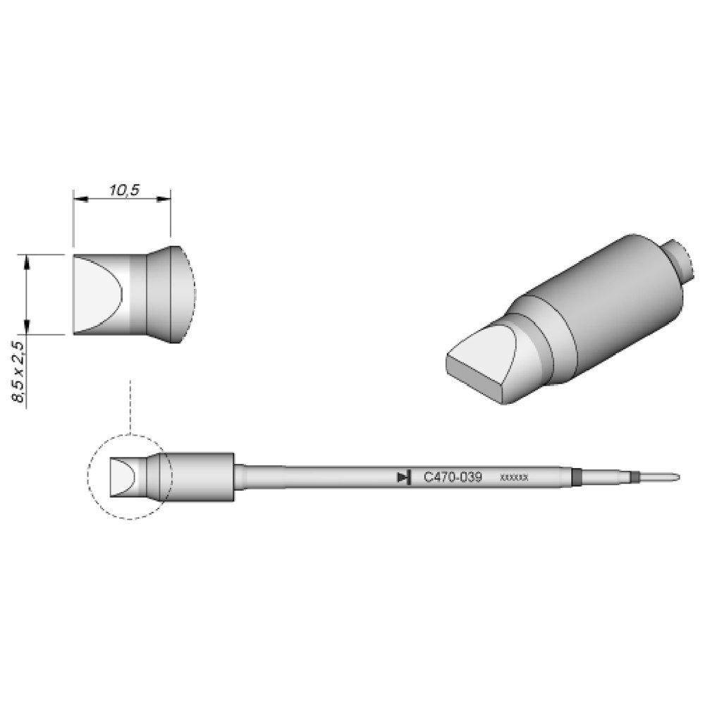 JBC Lötspitze Serie C470, Meißelform, C470039/8,5 x 2,5 mm, gerade