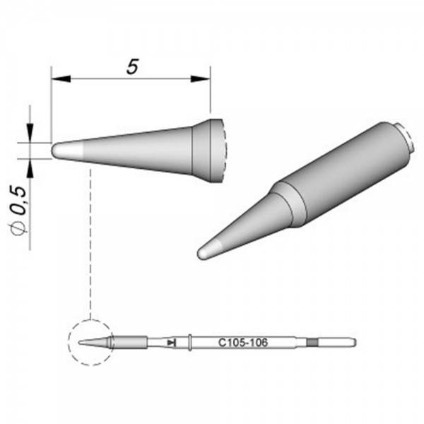 JBC Lötspitze Serie C115, Rundform, C115106/Ø 0,5 mm, gerade