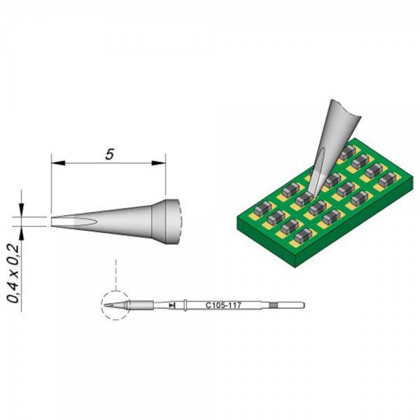 Lötspitze meißelförmig, 0,4 x 0,2 mm, C115117