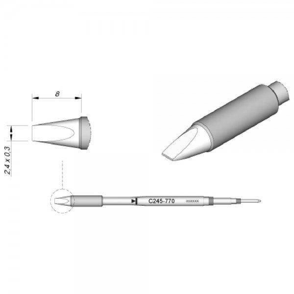 JBC Lötspitze Serie C245 Meißelform, C245770/2,4 x 0,3 mm, gerade, High Thermal