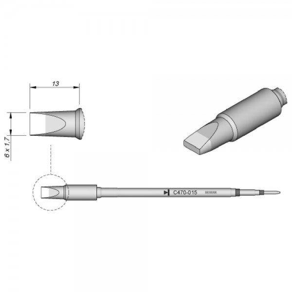 JBC Lötspitze Serie C470, Meißelform, C470015/6,0 x 1,7 mm, gerade