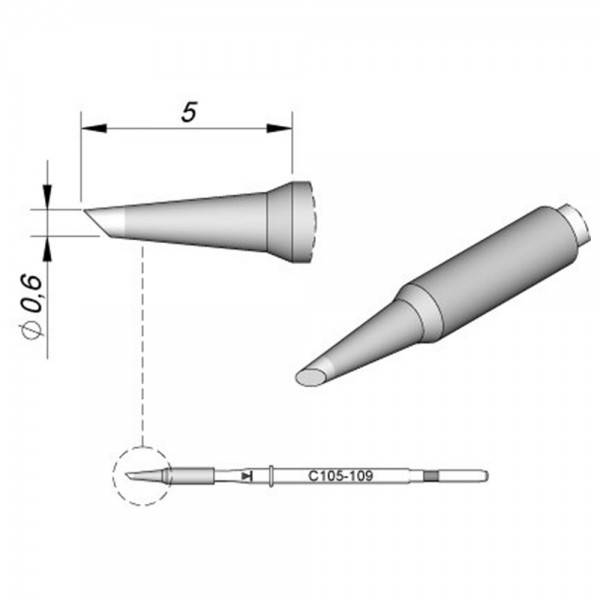 JBC Lötspitze Serie C115, Rundform, C115109/Ø 0,6 mm, 45° abgeschrägt