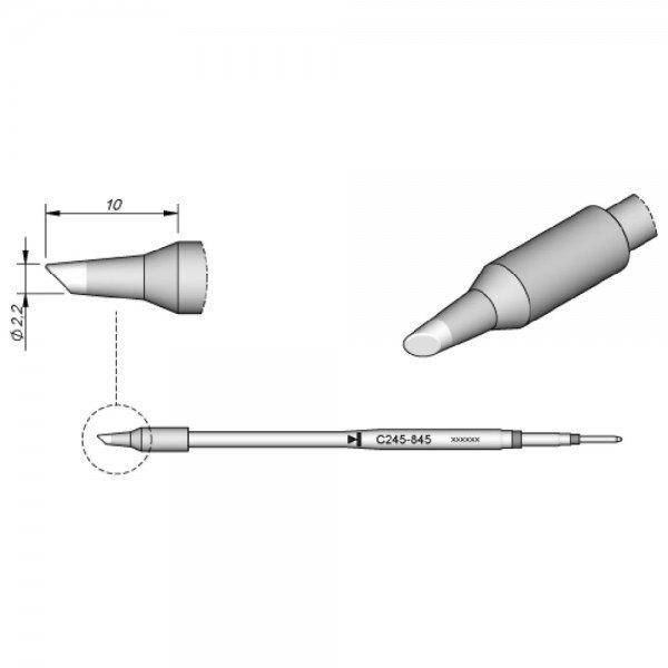 JBC Lötspitze Serie C245, Rundform, C245845/Ø 2,2 mm, abgeschrägt, 20 mm länger