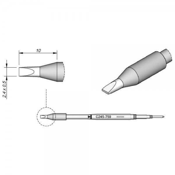 JBC Lötspitze Serie C245 Meißelform, C245759/2,4 x 0,5 mm, gerade, High Thermal