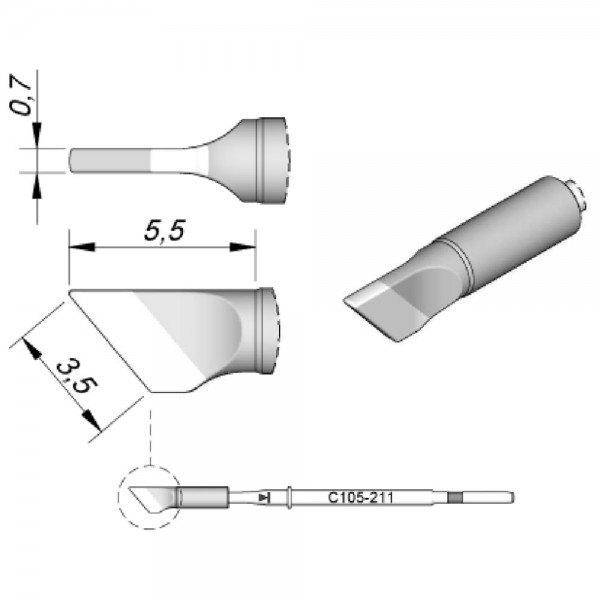 JBC Lötspitze Serie C105, Klingenform, C105211/3,5 x 0,7 mm, High Thermal