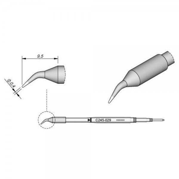 JBC Lötspitze Serie C245, Rundform, C245029/Ø 0,4 mm, gebogen