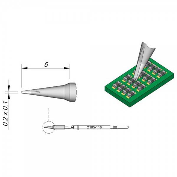 JBC Lötspitze Serie C115, Meißelform, C115116/0,2 x 0,1 mm, gerade