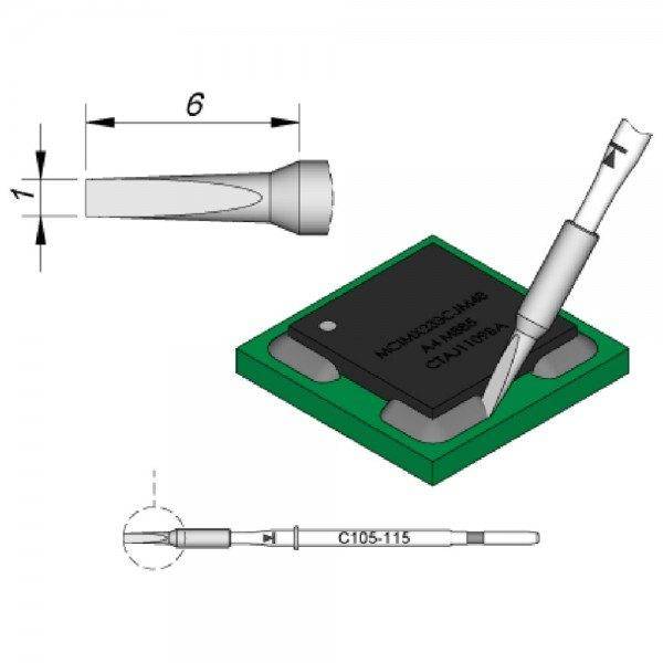 JBC Lötspitze Serie C105, Meißelform, C105115/1,0 mm, gerade, rostfreier Stahl