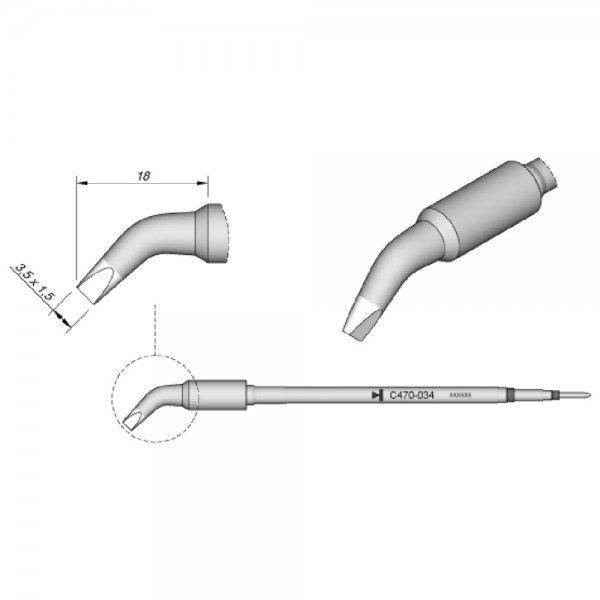 JBC Lötspitze Serie C470, Meißelform, C470034/3,5 x 1,5 mm, gebogen