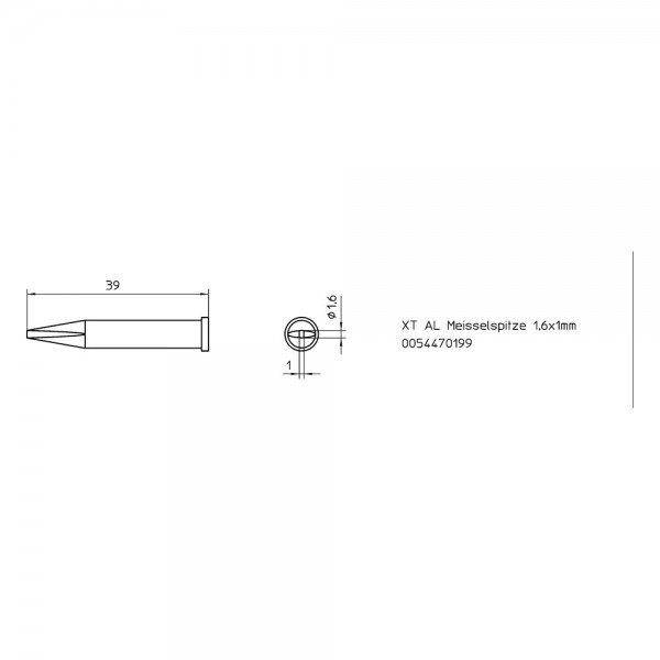 Weller Lötspitze Serie XT, Meißelform, XT AL/1,6 x 1,0 mm, gerade, lang, 1 Stück