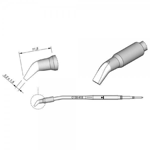 JBC Lötspitze Serie C130, Meißelform, C130418/3,2 x 1,5 mm, gebogen