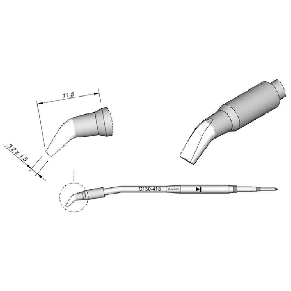 JBC Lötspitze Serie C130, Meißelform, C130418/3,2 x 1,5 mm, gebogen