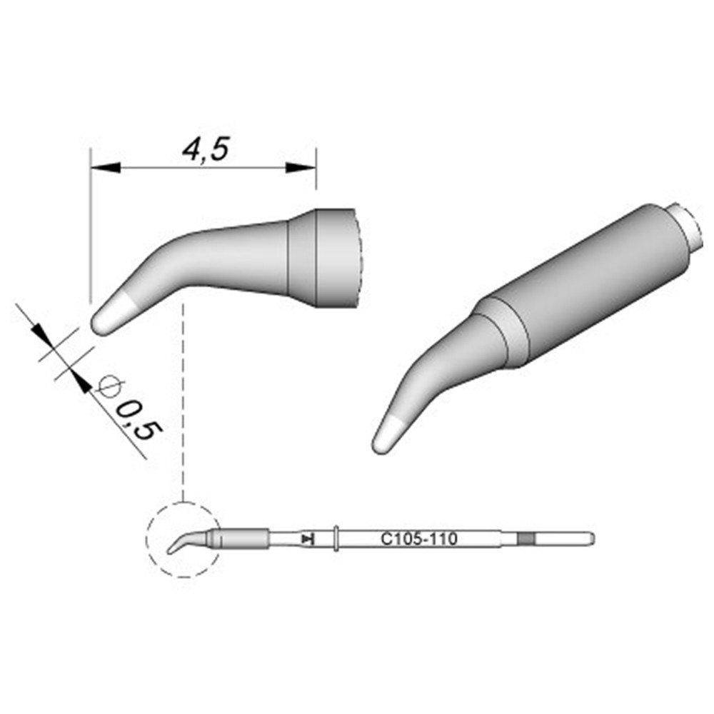 JBC Lötspitze Serie C105, Rundform, C105110/Ø 0,5 mm, gebogen
