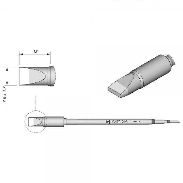 JBC Lötspitze Serie C470, Meißelform, C470016/7,5 x 1,7 mm, gerade