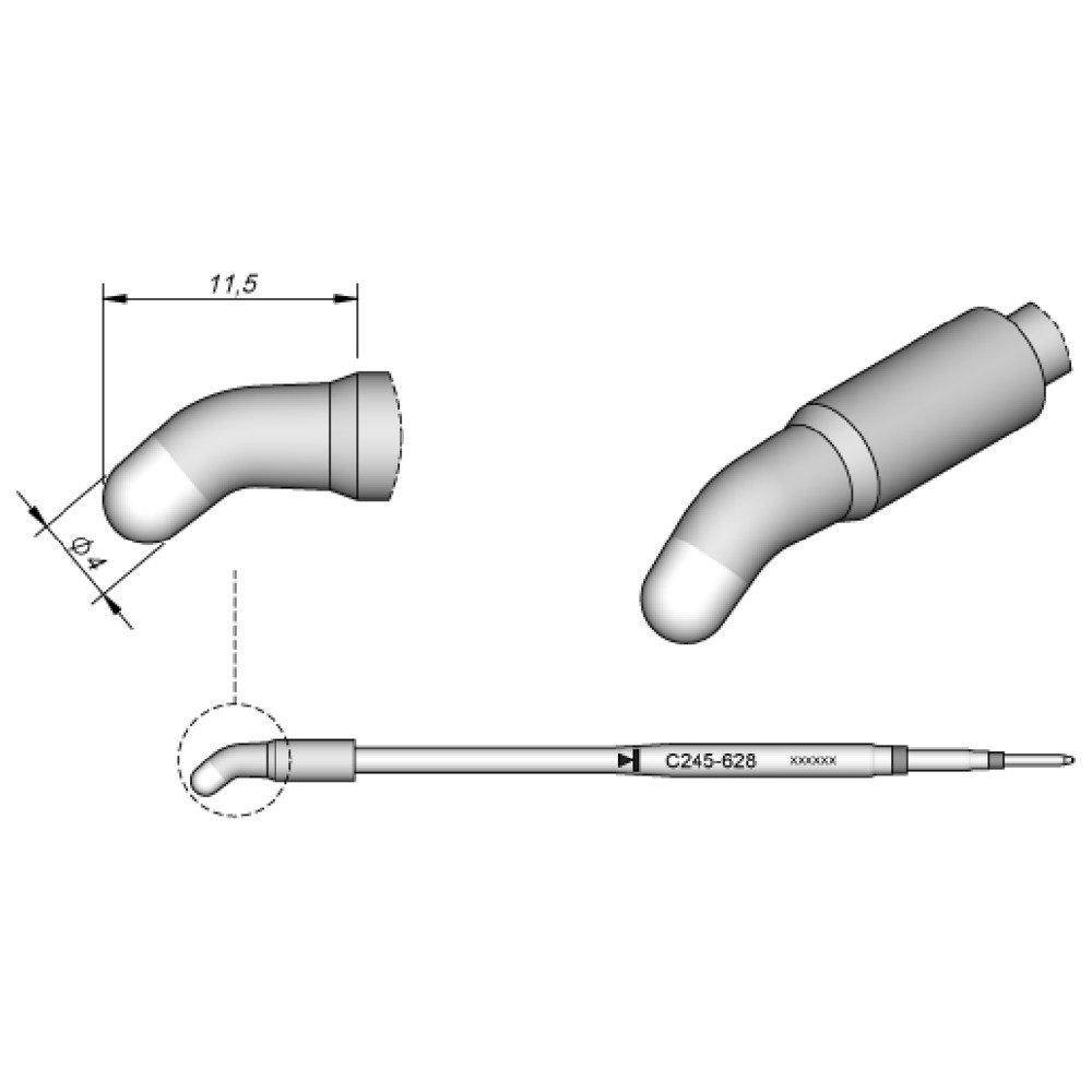 JBC Lötspitze Serie C245, Rundform, C245628/Ø 4,0 mm, gebogen
