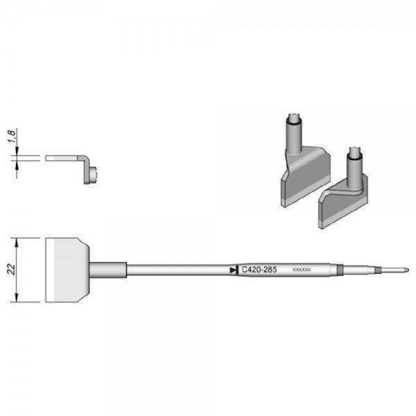 JBC Lötspitze Serie C420, C420285/22,0 mm, für Dual-In-Line-IC
