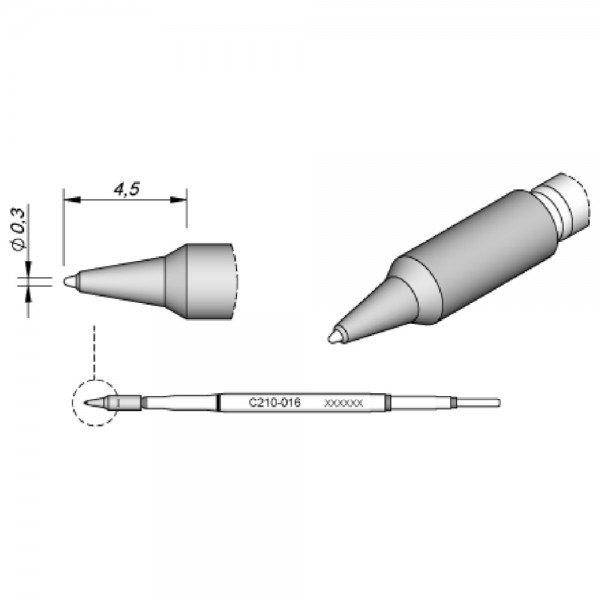 JBC Lötspitze Serie C210, Rundform, C210016/Ø 0,3 mm, gerade, spitz