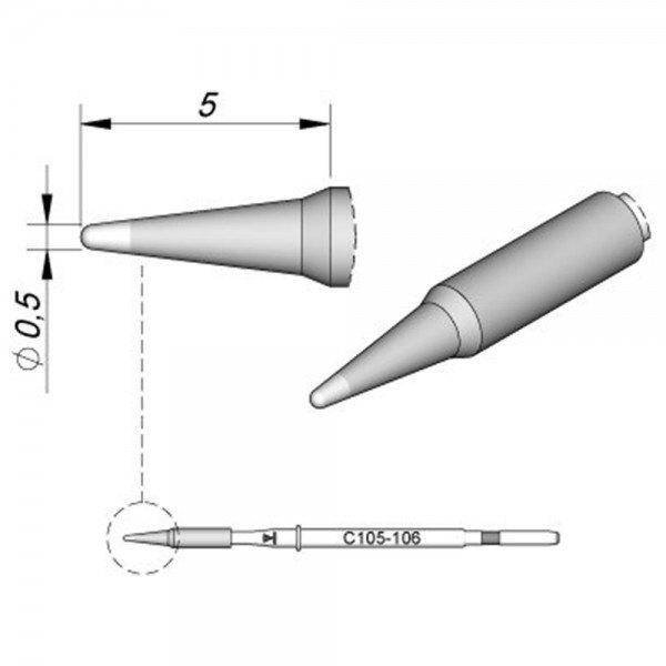JBC Lötspitze Serie C105, Rundform, C105106/Ø 0,5 mm, gerade