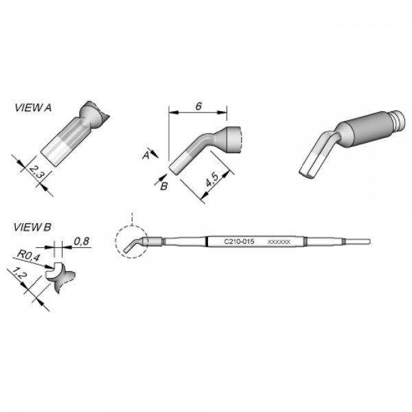 JBC Lötspitze Serie C210, Sonderform, C210015/Ø 0,8 mm, Koax-Winkelstecker