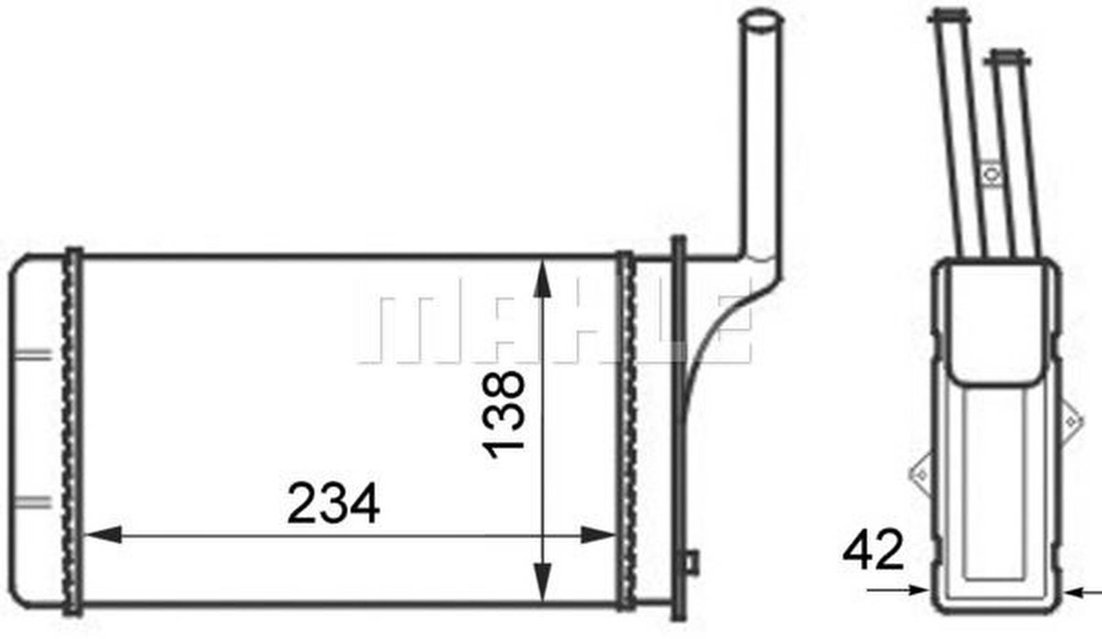 Wärmetauscher Innenraumheizung Alu 234 mm - 138 mm MAHLE für u.a. CITROËN AX