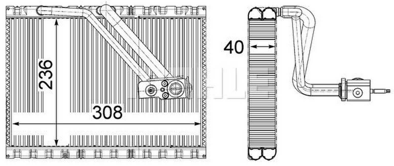 Verdampfer Klima Rohre parallel 308 mm - 200 mm MAHLE für u.a. MB VITO