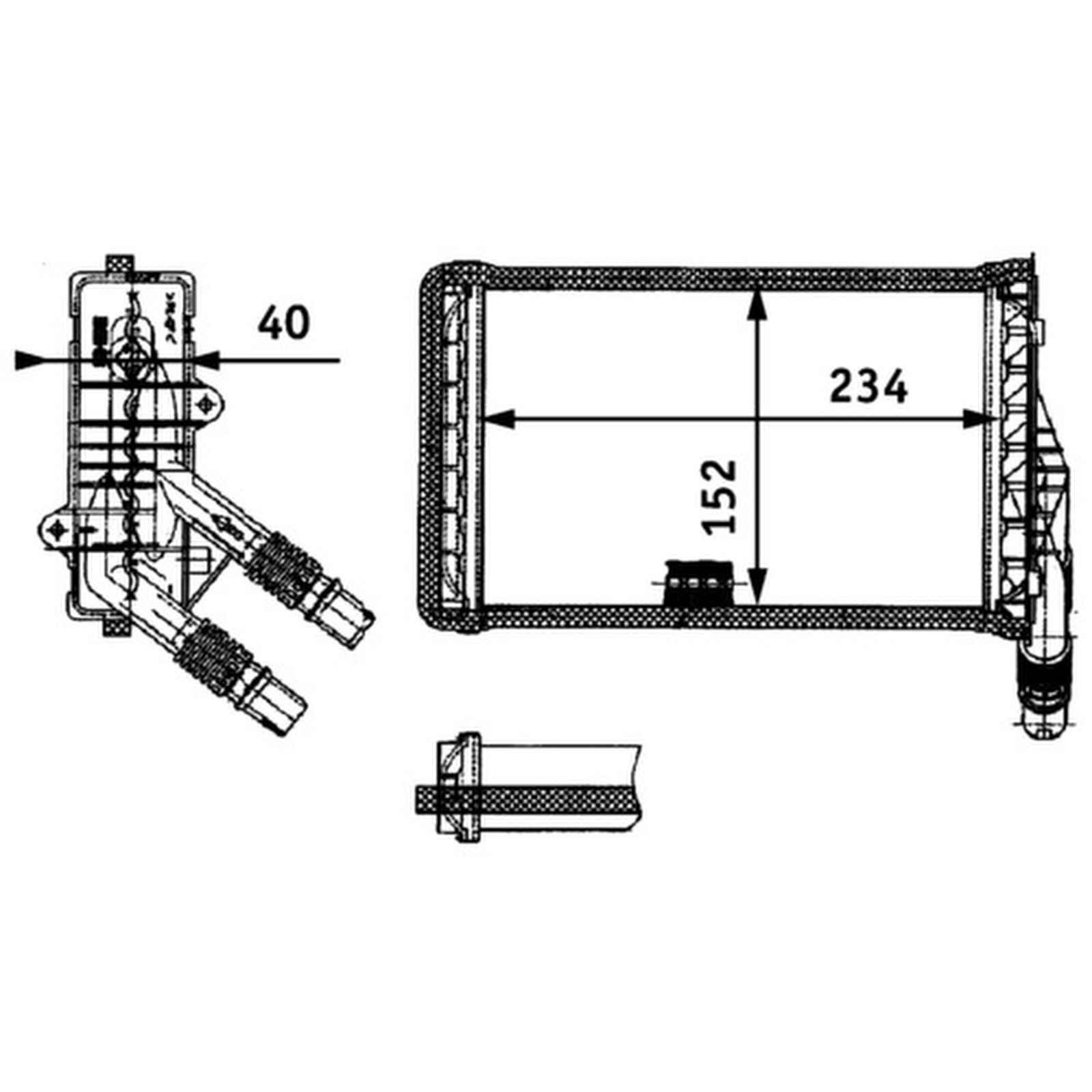 Wärmetauscher Innenraumheizung Alu 234 mm - 152 mm MAHLE für u.a. RENAULT KANGOO