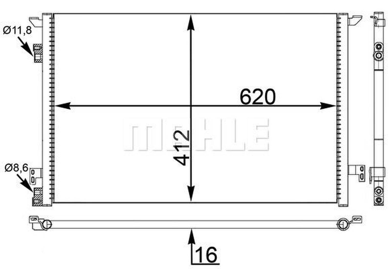 Kondensator Klima ohne Trockner Rohre parallel MAHLE für u.a. OPEL VECTRA