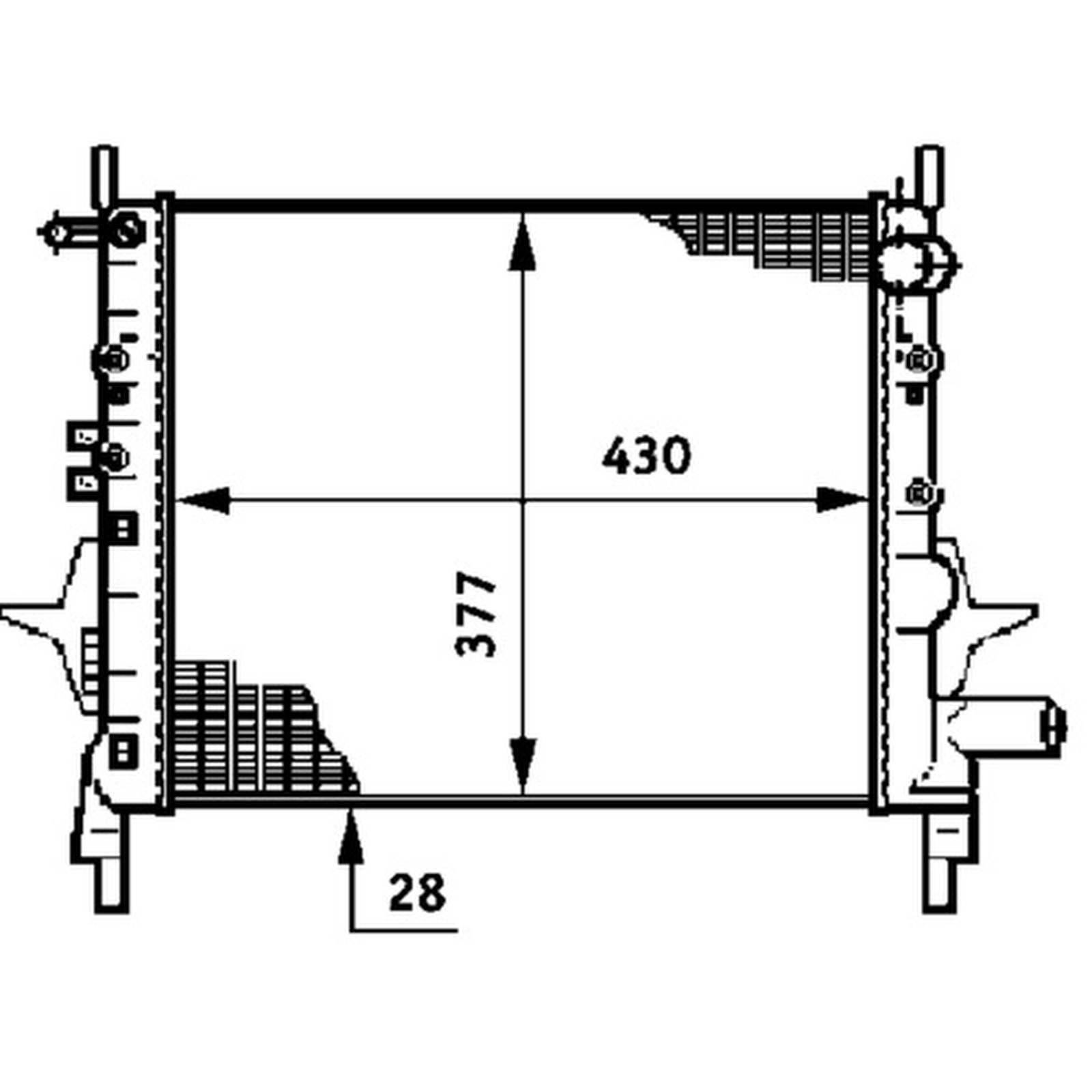 Kühler Motor Rippen mech. gefügt 430 mm - 377 mm MAHLE für u.a. RENAULT TWINGO