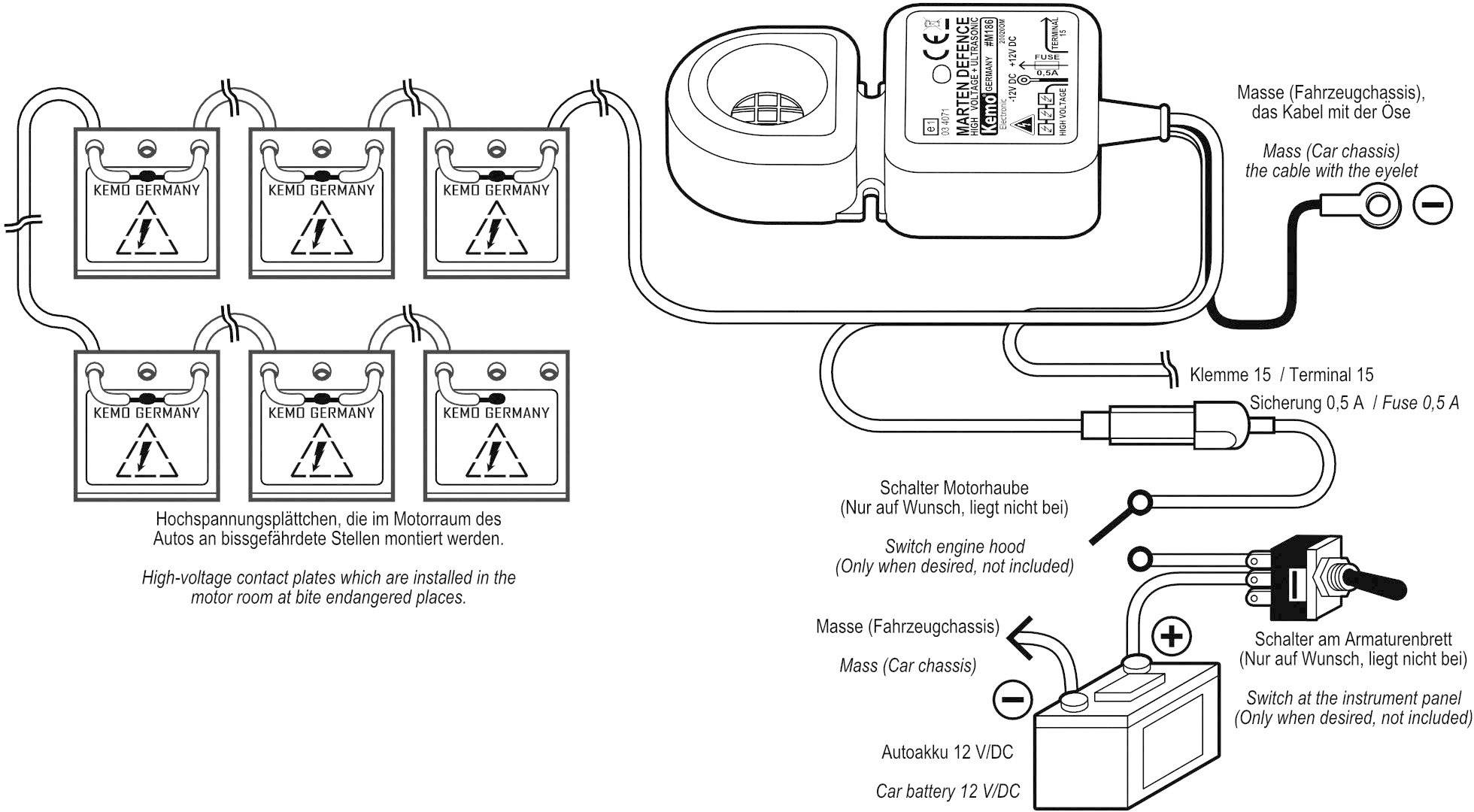 Kemo M186 Marderabwehr mit Optikschutz, mit Hochspannungsplättchen 12V 1St.