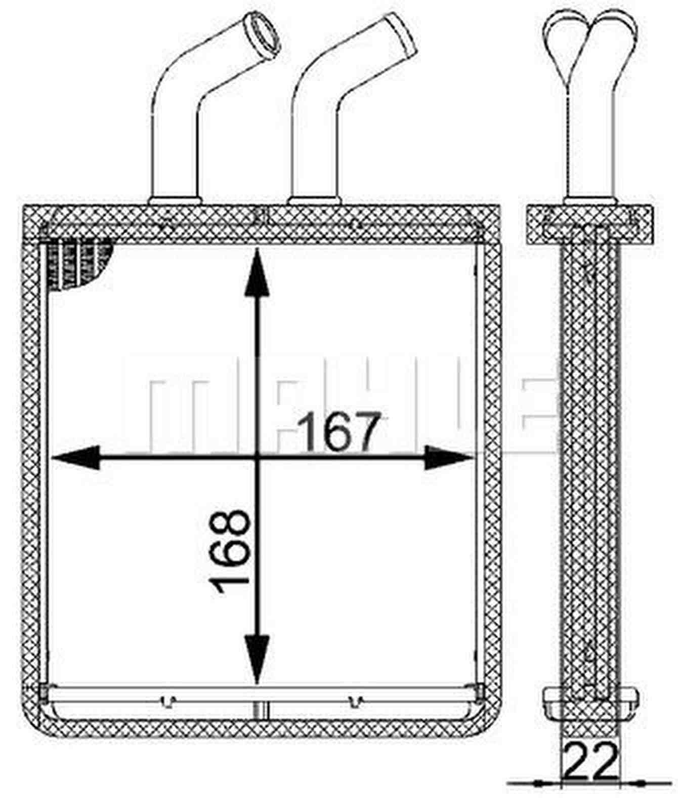 Wärmetauscher Innenraumheizung Alu 168 mm - 167 mm MAHLE für u.a. KIA RIO