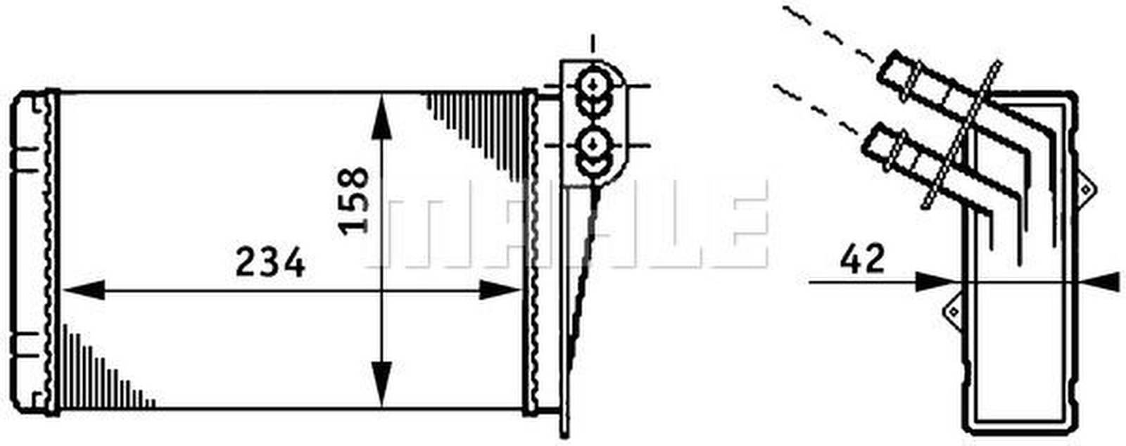 Wärmetauscher Innenraumheizung Alu 234 mm - 158 mm MAHLE für u.a. RENAULT CLIO