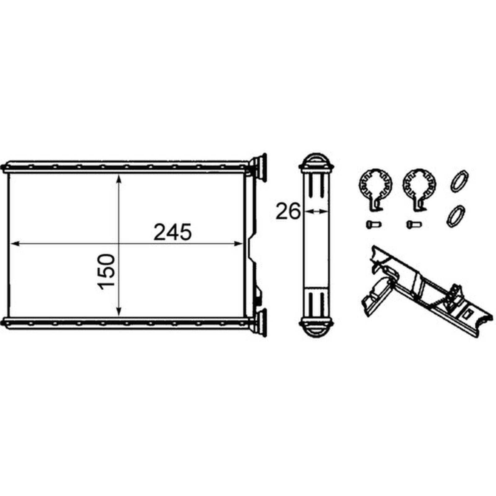 Wärmetauscher Innenraumheizung Alu 245 mm - 150 mm MAHLE für u.a. BMW 3er