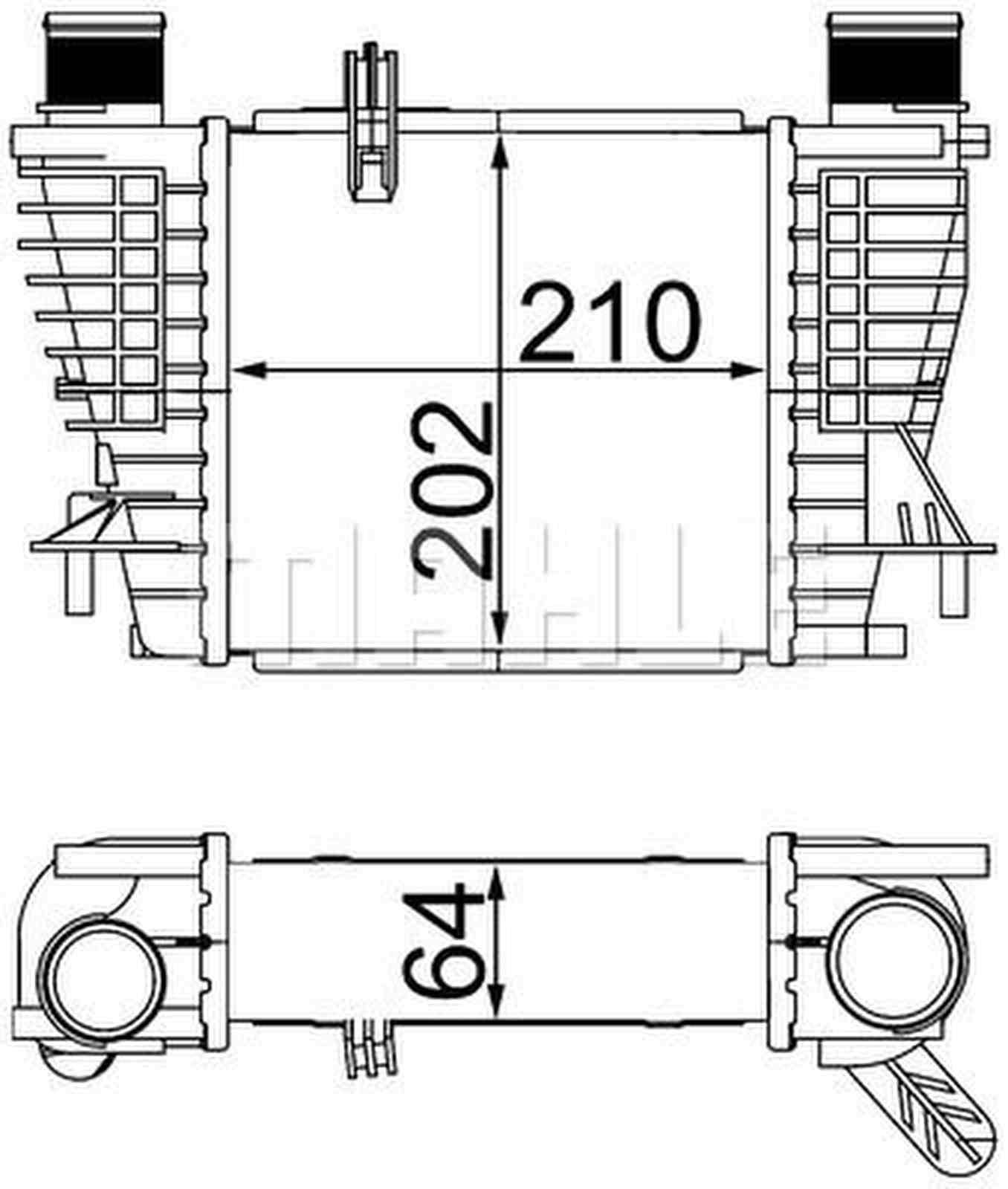 Ladeluftkühler Rippen gelötet Alu 210 mm - 202 mm MAHLE für u.a. RENAULT CLIO