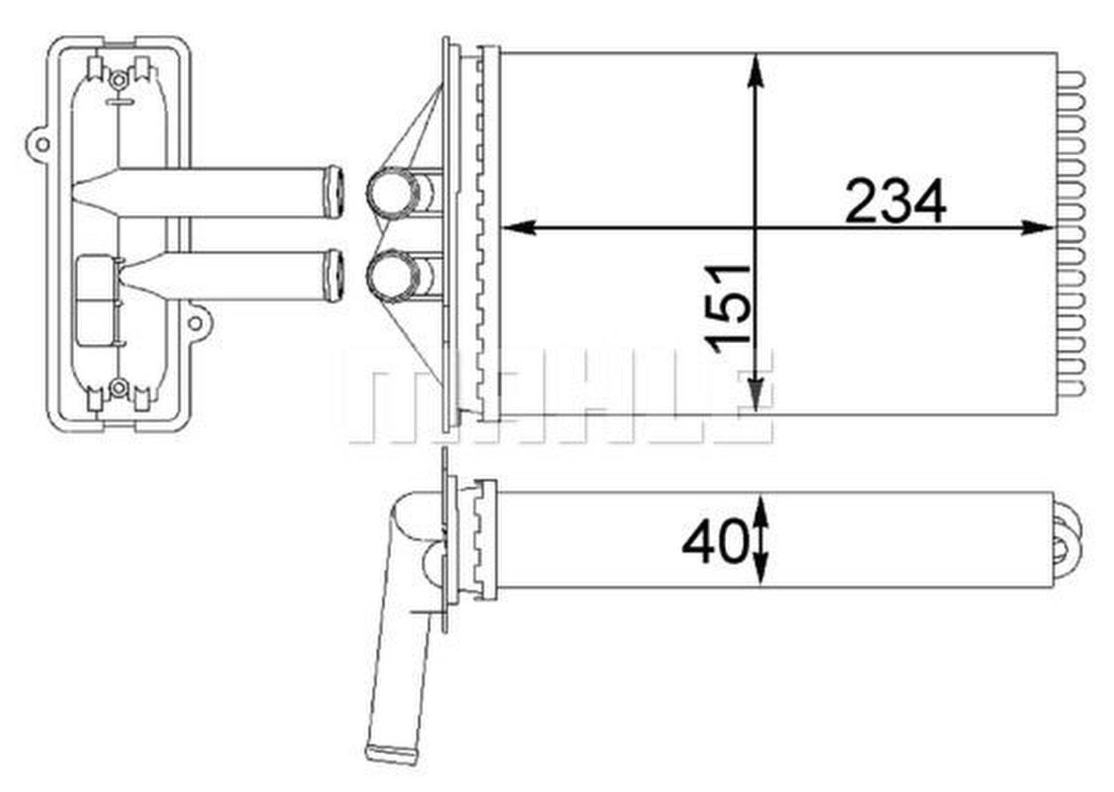 Wärmetauscher Innenraumheizung Alu 234 mm - 151 mm MAHLE für u.a. PORSCHE 911