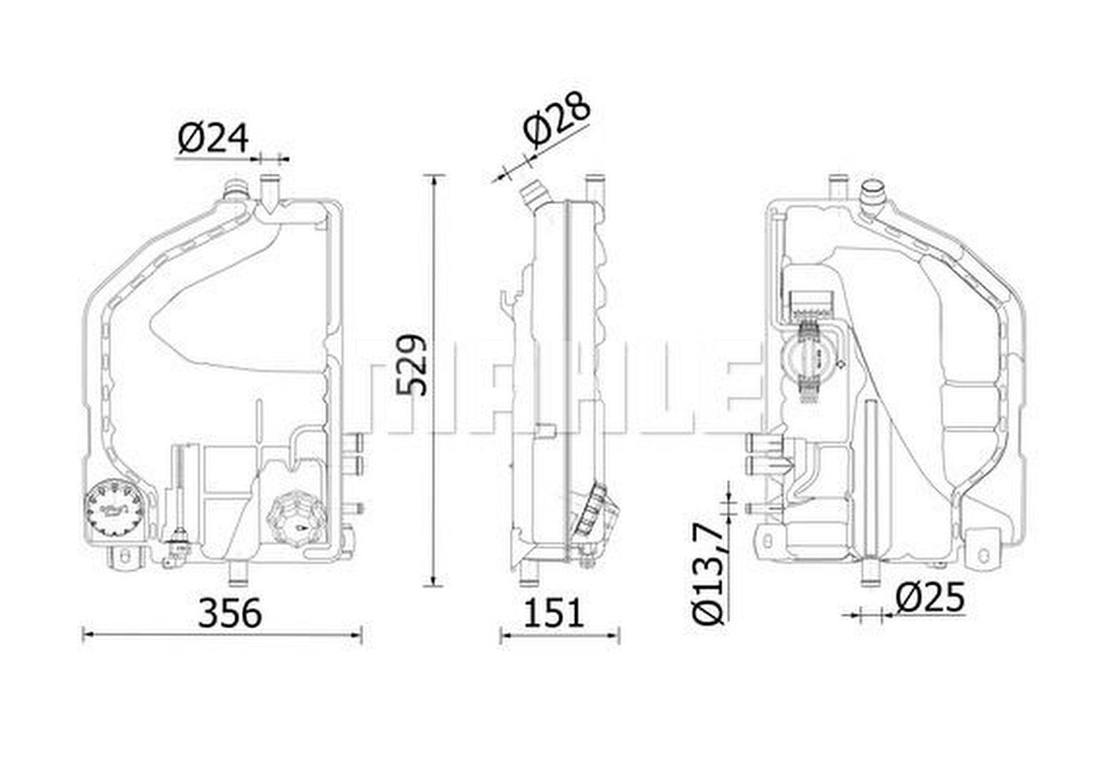 Ausgleichsbehälter Kühlmittel 529 mm x 356 mm x 151 mm MAHLE für u.a. MB ATEGO