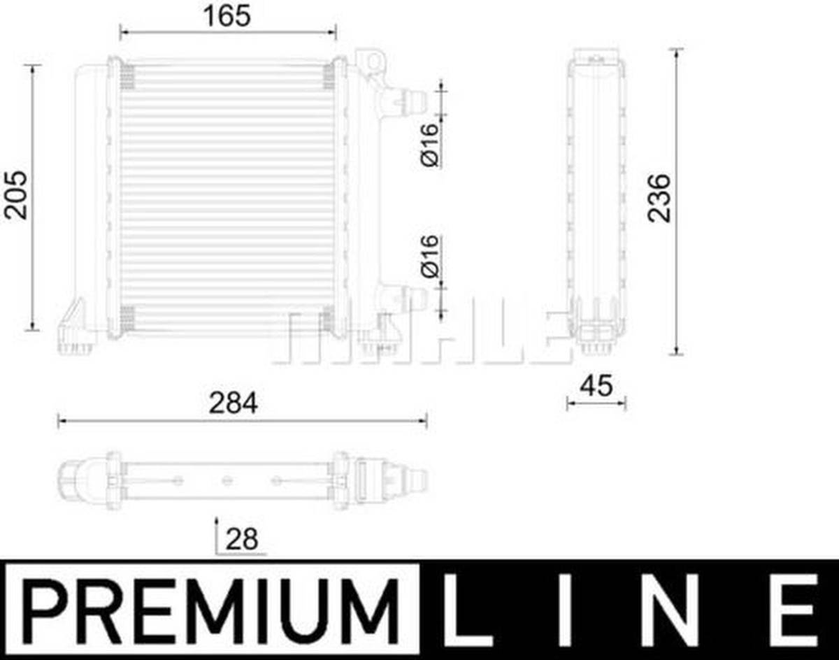 Kühler Motor Kühlrippen gelötet 165 mm - 205 mm MAHLE für u.a. MINI MINI