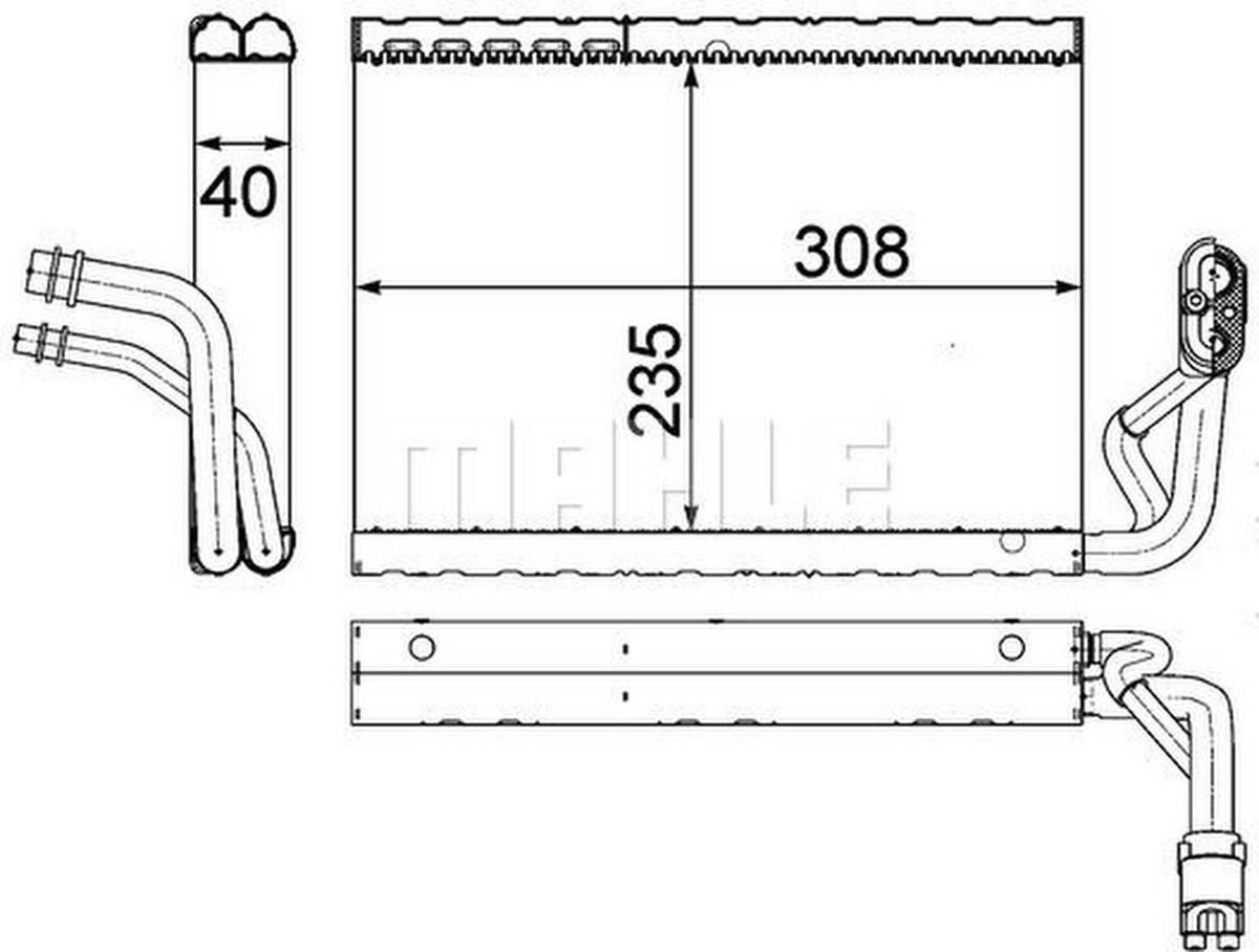 Verdampfer Klima Rohre parallel 308 mm - 195 mm MAHLE für u.a. MB E-KLASSE