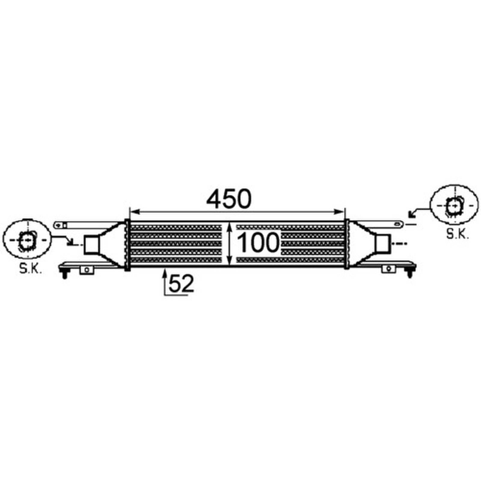 Ladeluftkühler Kühlrippen gelötet Alu 450 mm - 100 mm MAHLE für u.a. OPEL CORSA