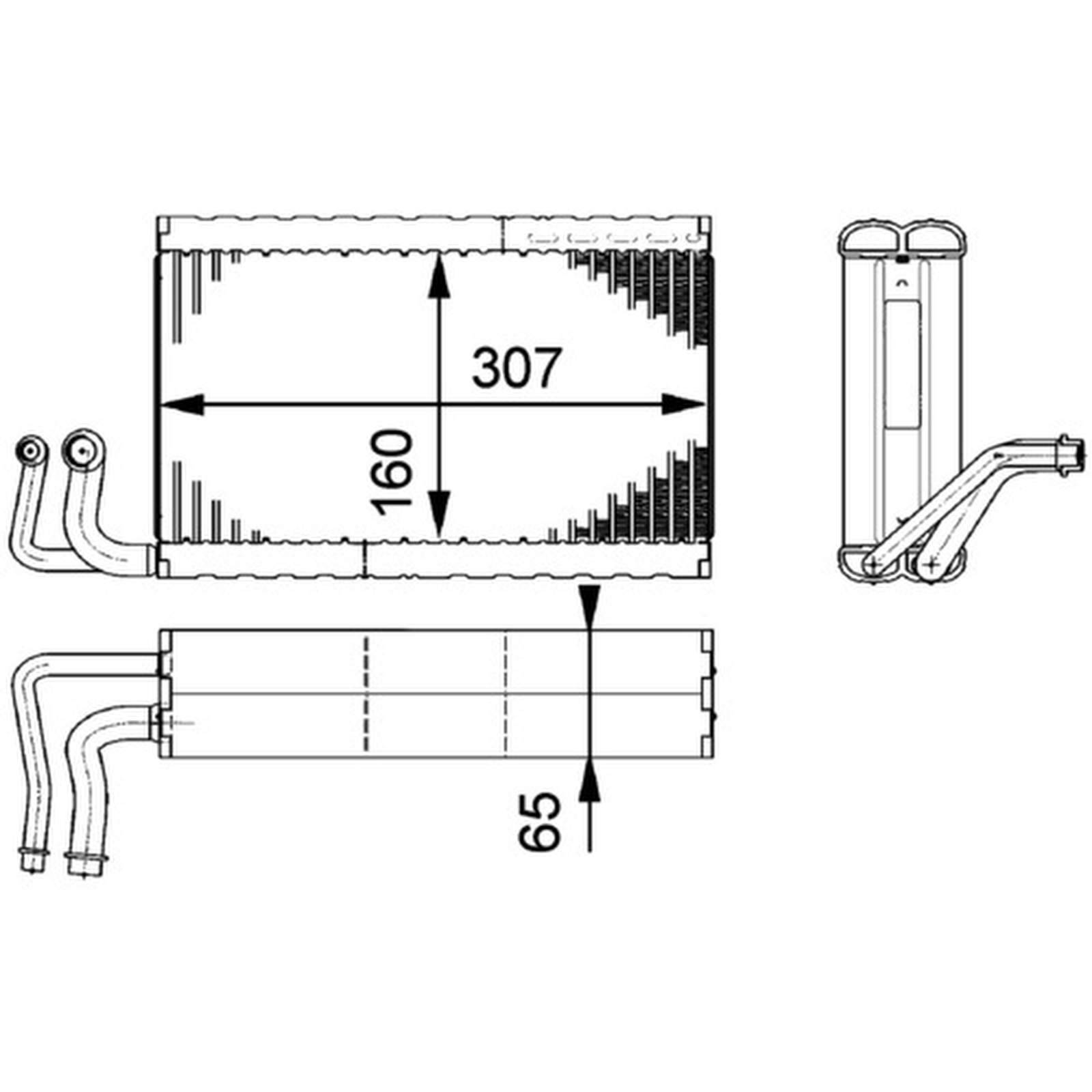 Verdampfer Klima Rohre parallel 307 mm - 155 mm MAHLE für u.a. BMW 5er