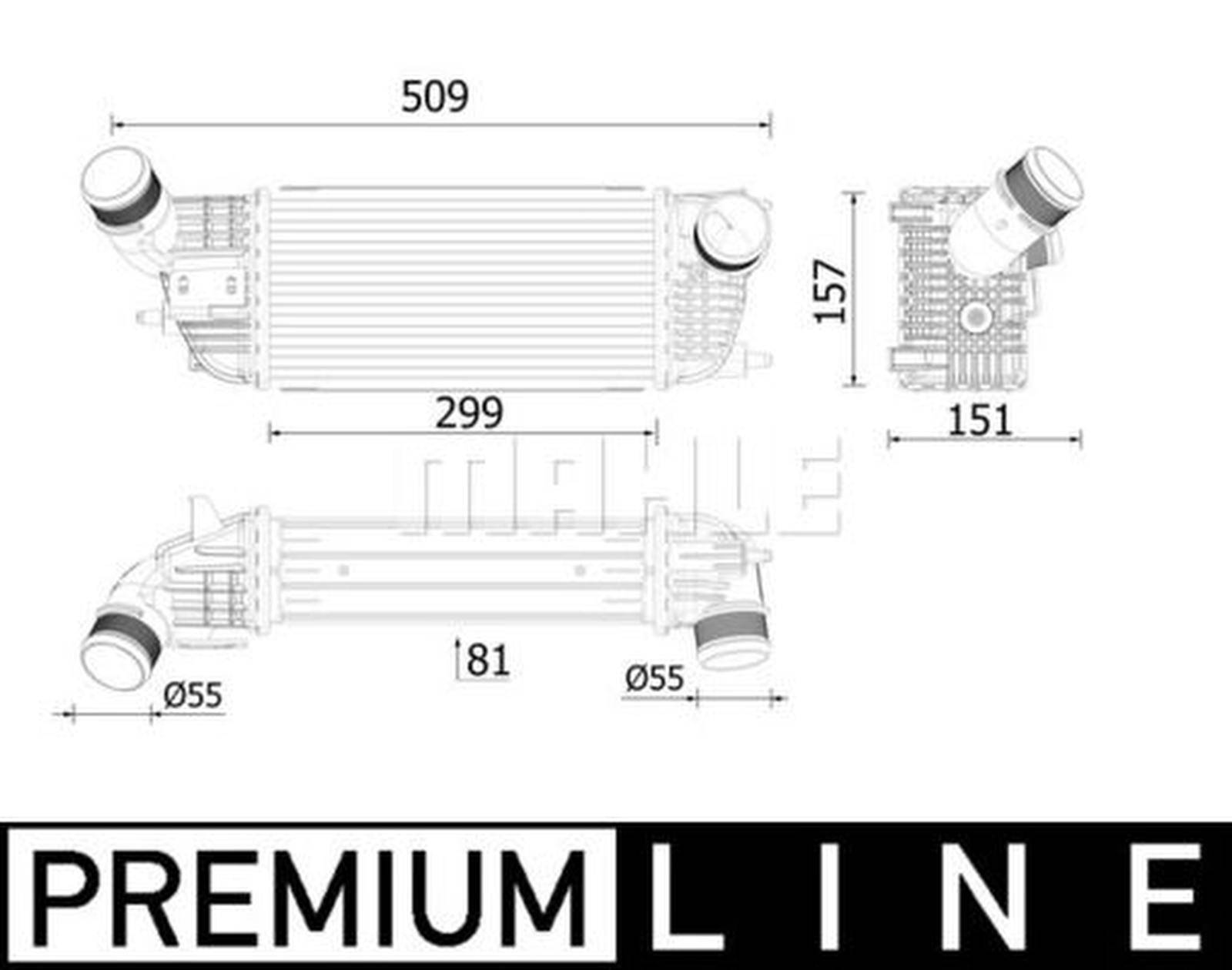 Ladeluftkühler Kühlrippen gelötet Alu 299 mm - 151 mm MAHLE für PEUGEOT 508