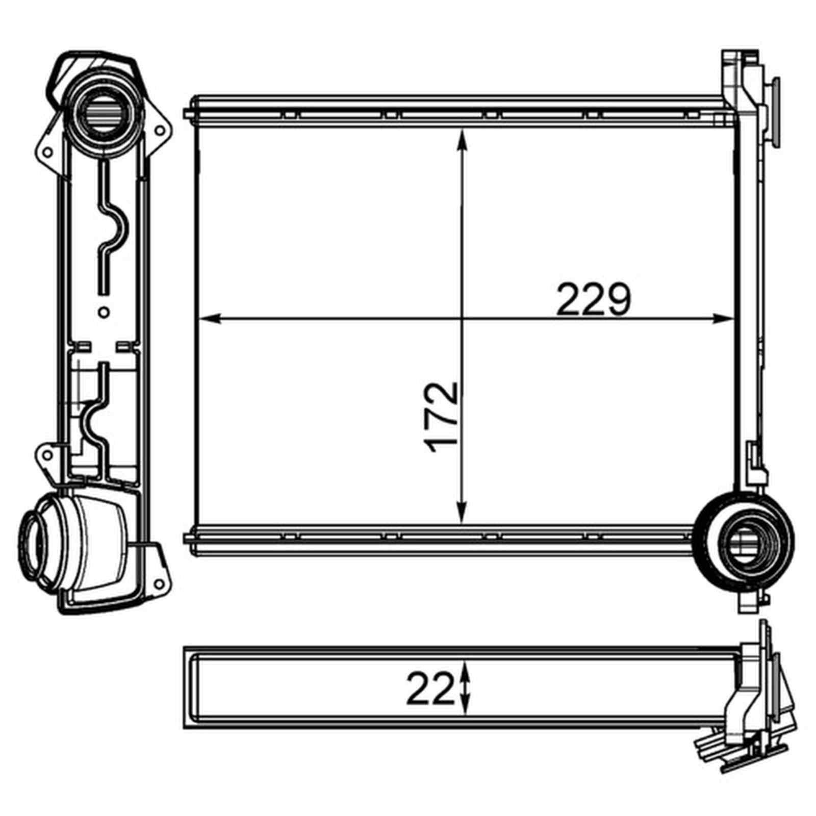 Wärmetauscher Innenraumheizung Alu 172 mm - 229 mm MAHLE für u.a. PEUGEOT 308
