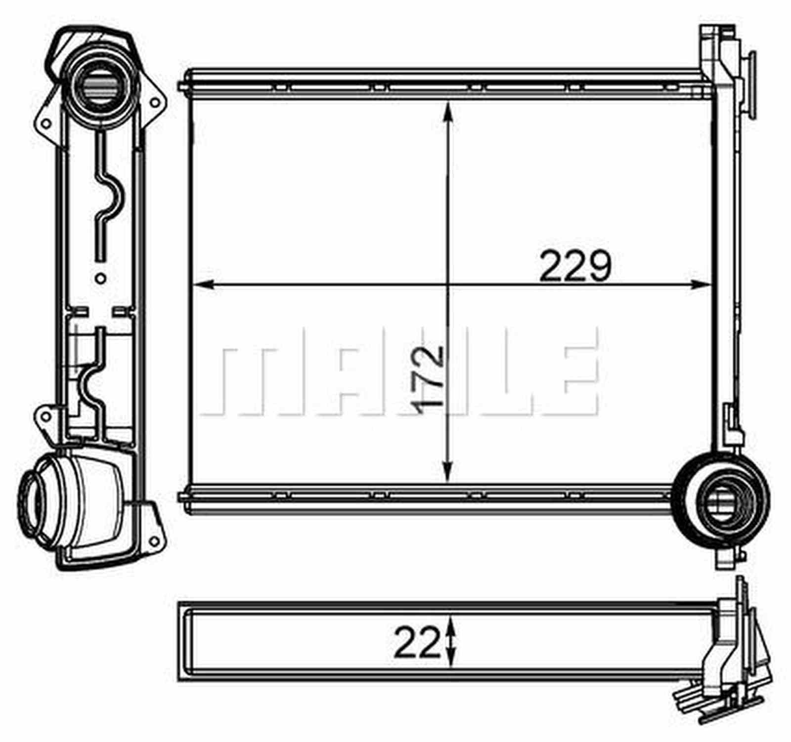Wärmetauscher Innenraumheizung Alu 172 mm - 229 mm MAHLE für u.a. PEUGEOT 308